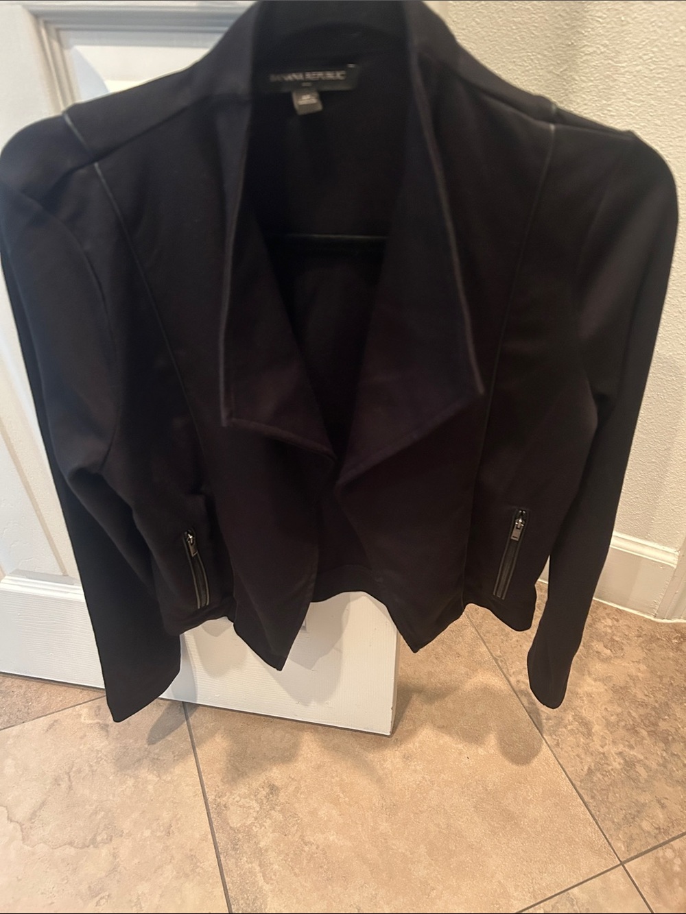 Banana Republic Black Draped Open-Front Blazer with Zip Pockets Moto jacket